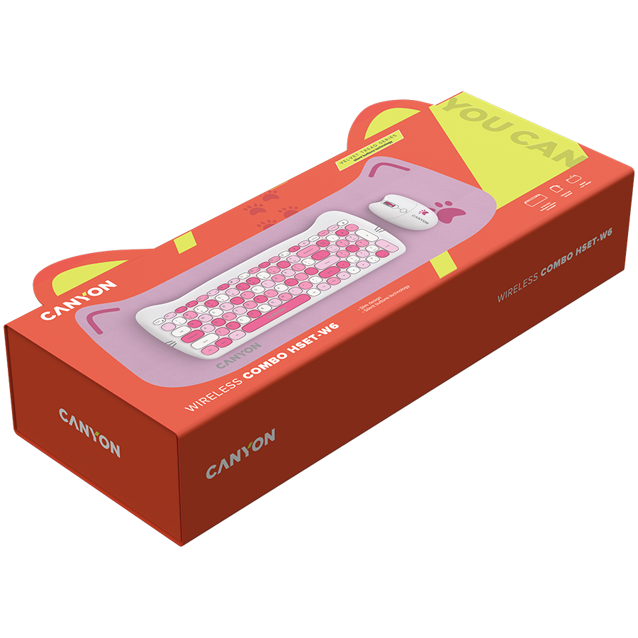 Canyon HSET-W6 EN/AD Keyboard+Mouse Kitty Edition AAA+АА Wireless Pink, CNS-HSETW6PK-AD - Slika 6