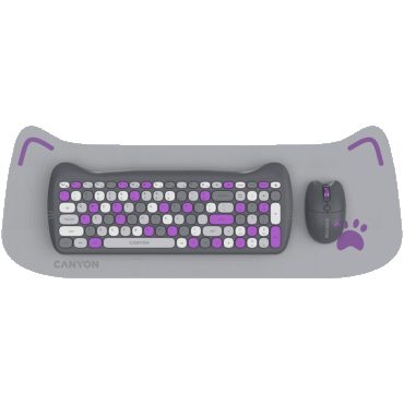 Canyon HSET-W6 EN/AD Keyboard+Mouse Kitty Edition AAA+АА Wireless Violet, CNS-HSETW6VT-AD