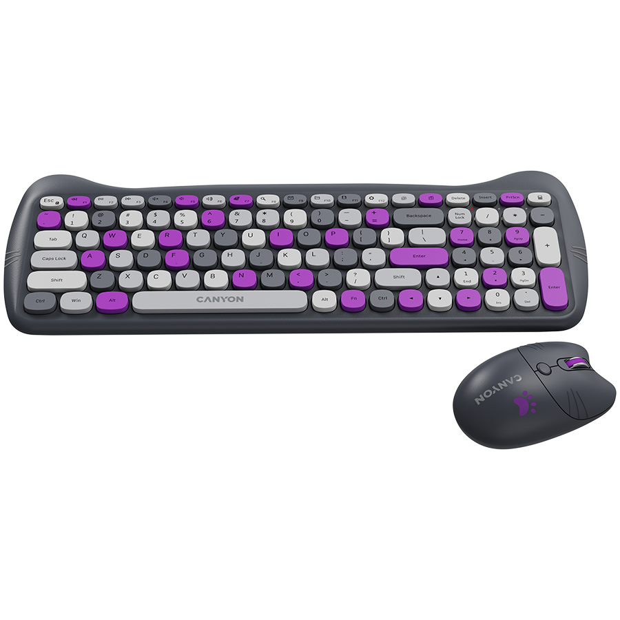 Canyon HSET-W6 EN/AD Keyboard+Mouse Kitty Edition AAA+АА Wireless Violet, CNS-HSETW6VT-AD - Slika 2