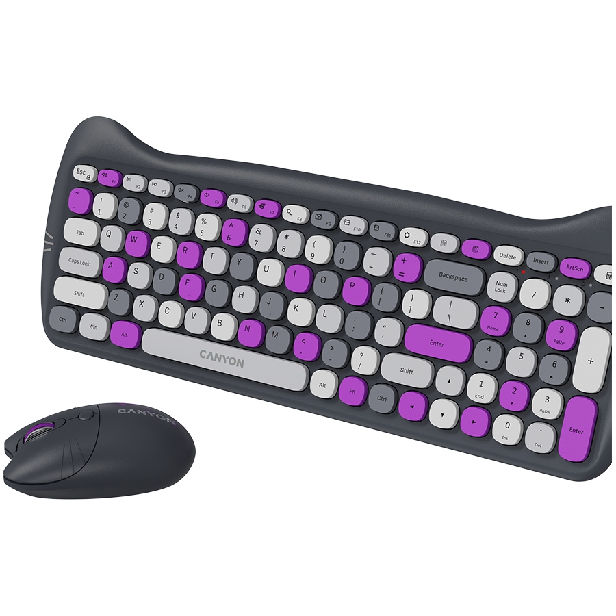 Canyon HSET-W6 EN/AD Keyboard+Mouse Kitty Edition AAA+АА Wireless Violet, CNS-HSETW6VT-AD - Slika 3