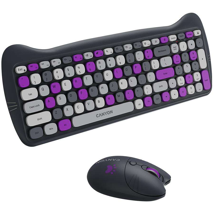 Canyon HSET-W6 EN/AD Keyboard+Mouse Kitty Edition AAA+АА Wireless Violet, CNS-HSETW6VT-AD - Slika 4