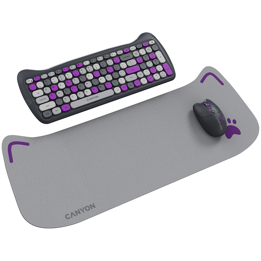 Canyon HSET-W6 EN/AD Keyboard+Mouse Kitty Edition AAA+АА Wireless Violet, CNS-HSETW6VT-AD - Slika 5