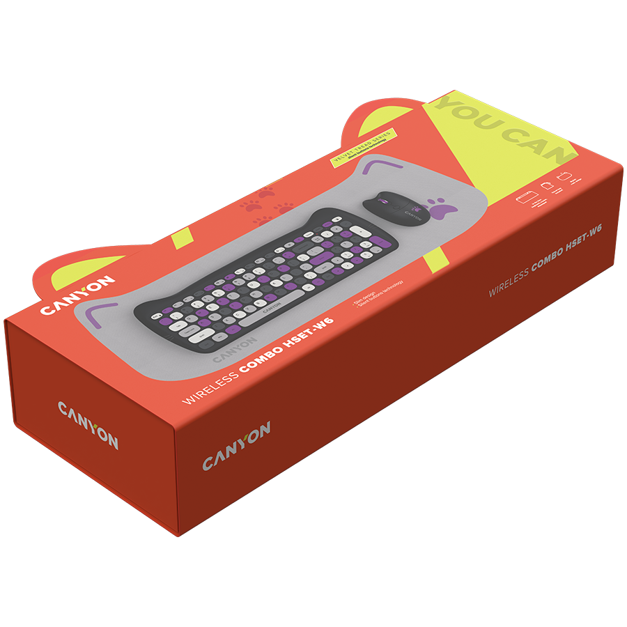 Canyon HSET-W6 EN/AD Keyboard+Mouse Kitty Edition AAA+АА Wireless Violet, CNS-HSETW6VT-AD - Slika 6