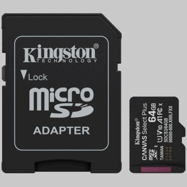 Kingston 64GB microSDXC Canvas Select Plus Gen3 100MB/s A1 Card + Adapter, SDCS3/64GB