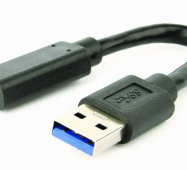 Gembird USB 3.1 AM to Type-C female adapter cable, 10 cm, black