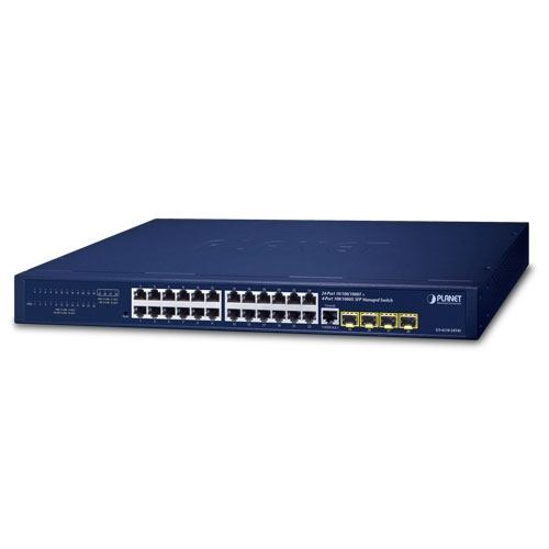 Planet 24-Port 10 100 1000T 4-Port 100 1000X SFP Managed Gigabit Switch with 36-72V DC Redundant Power