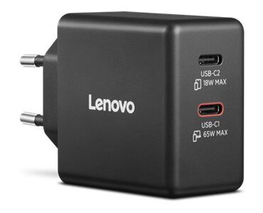 Lenovo Dual USB-C 65W GaN Charger Black, 40AW065BEU