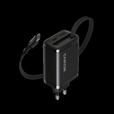 Canyon charger OnCharge 65RC Build-In Cable USB-C 65W 1xPD 1xQC EU Black, CNS-CURC65ACB