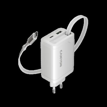Canyon charger OnCharge 65RC Build-In Cable USB-C 65W 1xPD 1xQC EU White, CNS-CURC65ACW