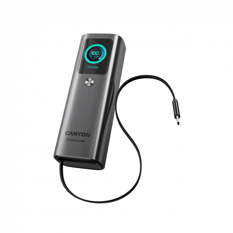 Canyon Built-in cable power bank OnPower 265 20000mAh 165W  Aluminium Dark grey, CNS-CPB265DG