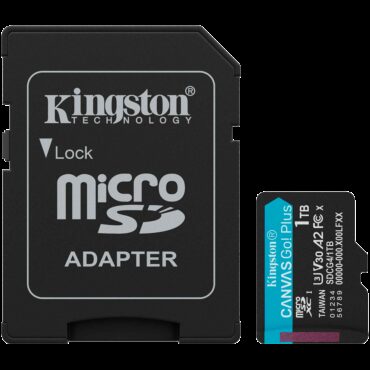 Kingston 1TB microSDXC Canvas Go Plus Gen4 200MB/s A2 U3 V30 Card + Adapter, SDCG4/1TB