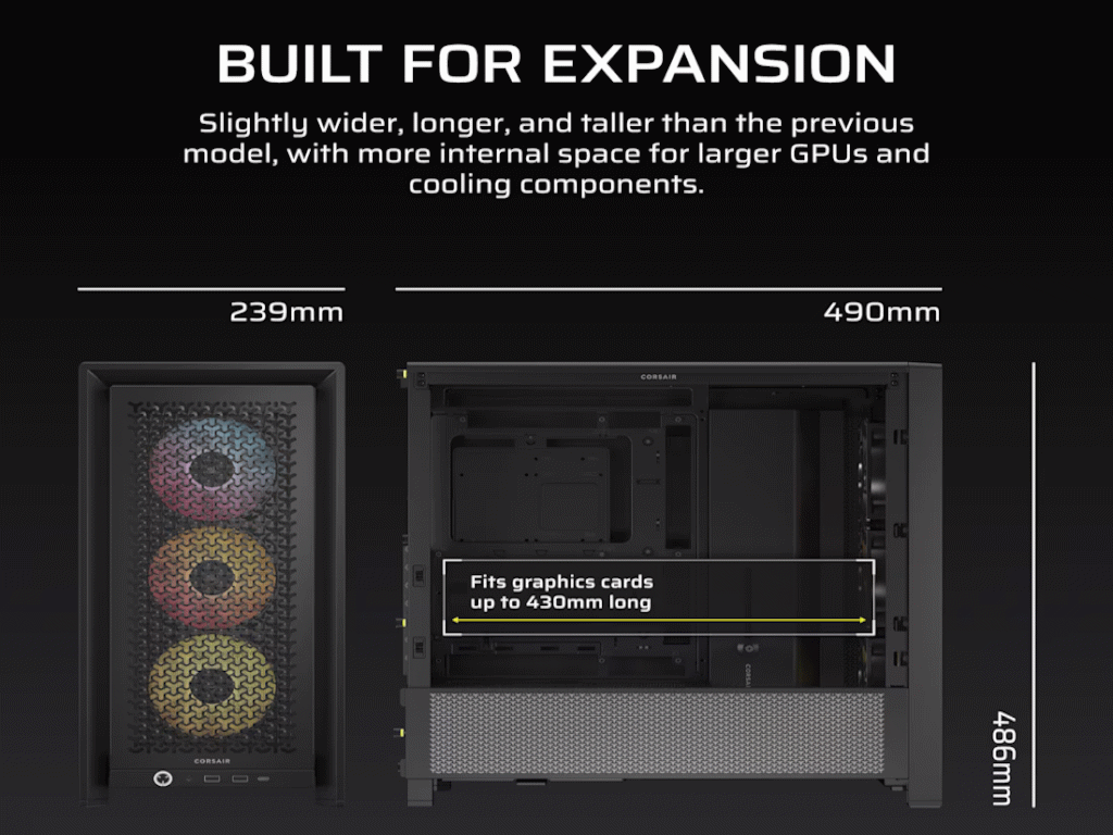 Kućište Corsair Frame 4000D ARGB, BlackMid-Tower, 3x RS120 ARGB ventilatora - Slika 3