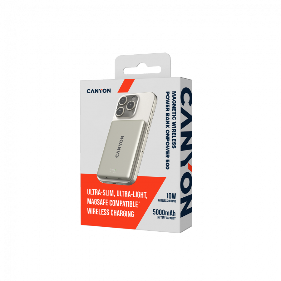 Canyon magnetic power bank OnPower 500 PD20W 5000mAh Aluminium Star Grey, CNS-CPB500G - Slika 6