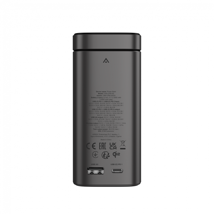 Canyon Qi2 magnetic power bank OnPower 150 15000mAh Aluminium Dark grey, CNS-CPB150DG - Slika 7