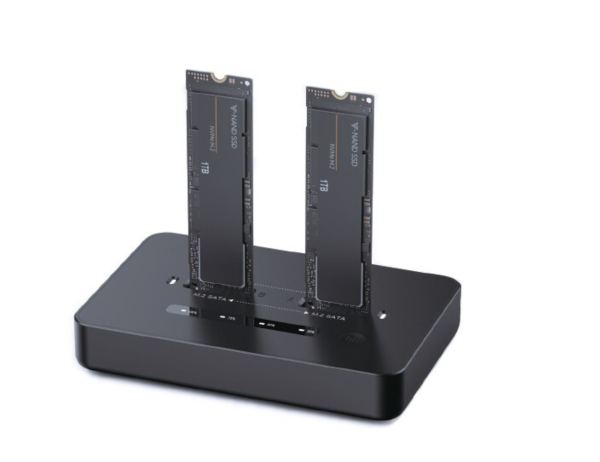 Gembird Desktop dual drive USB Type-C M.2 NVME (and SATA) SSD docking station, black