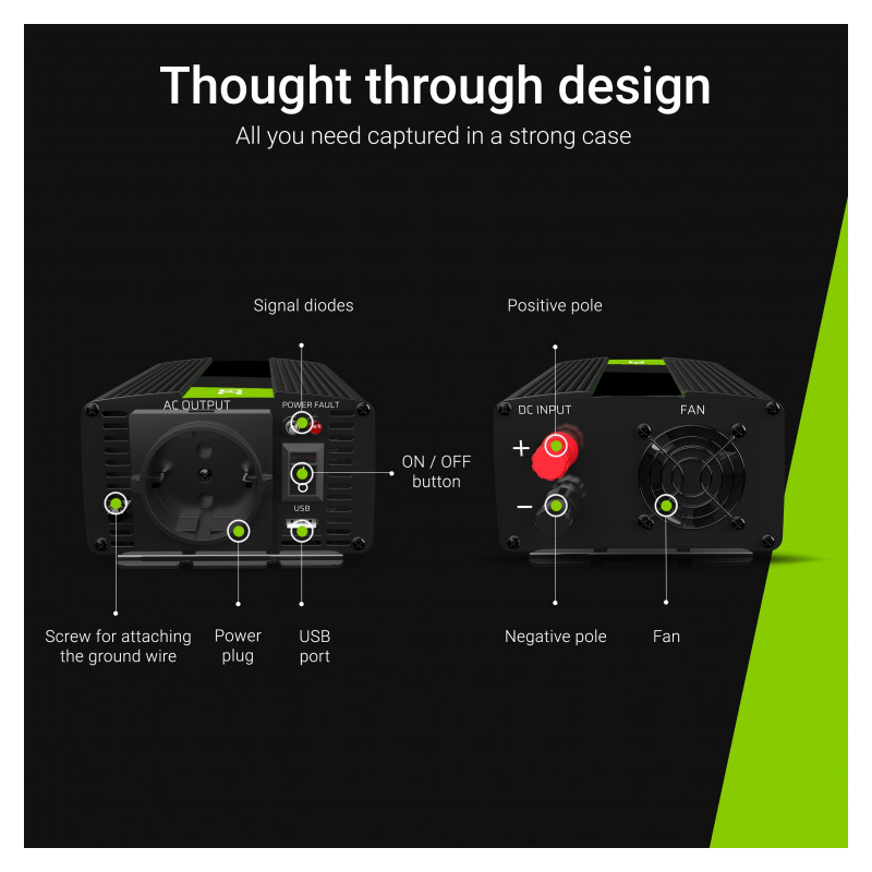 Green Cell strujni inverter 12V na 230V, 1000W/2000W Pure Sine Wave (INV09) - Slika 13