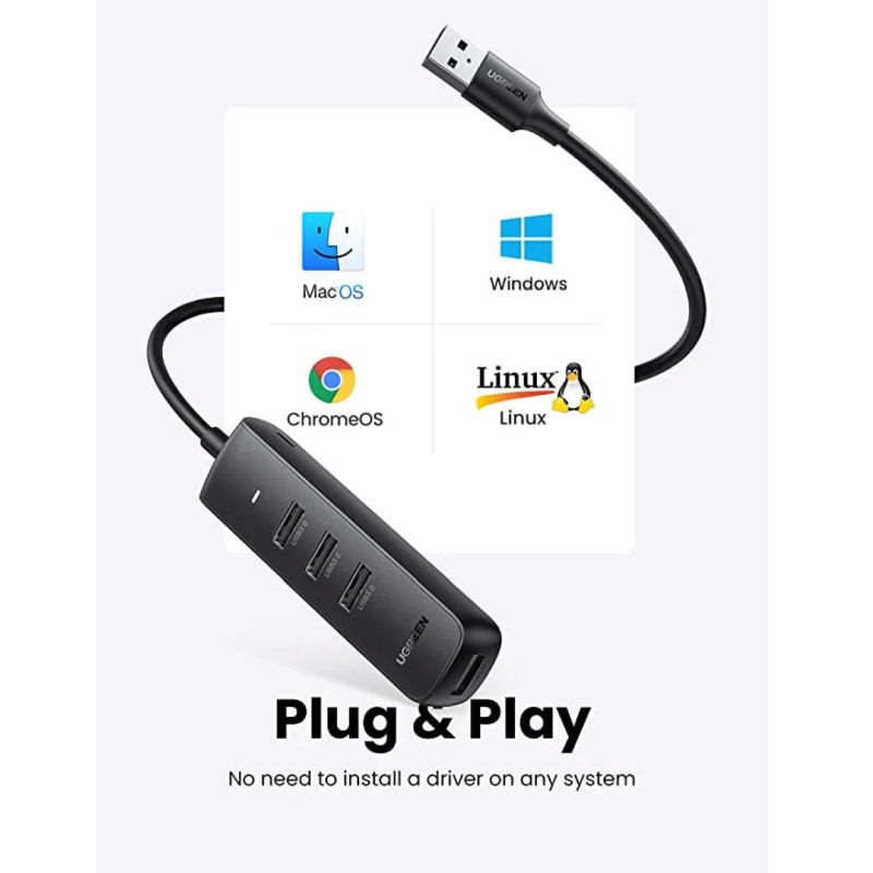 UGREEN 4-portni USB-A HUB 4×USB-A 3.0, 1.0m, crni - Slika 21