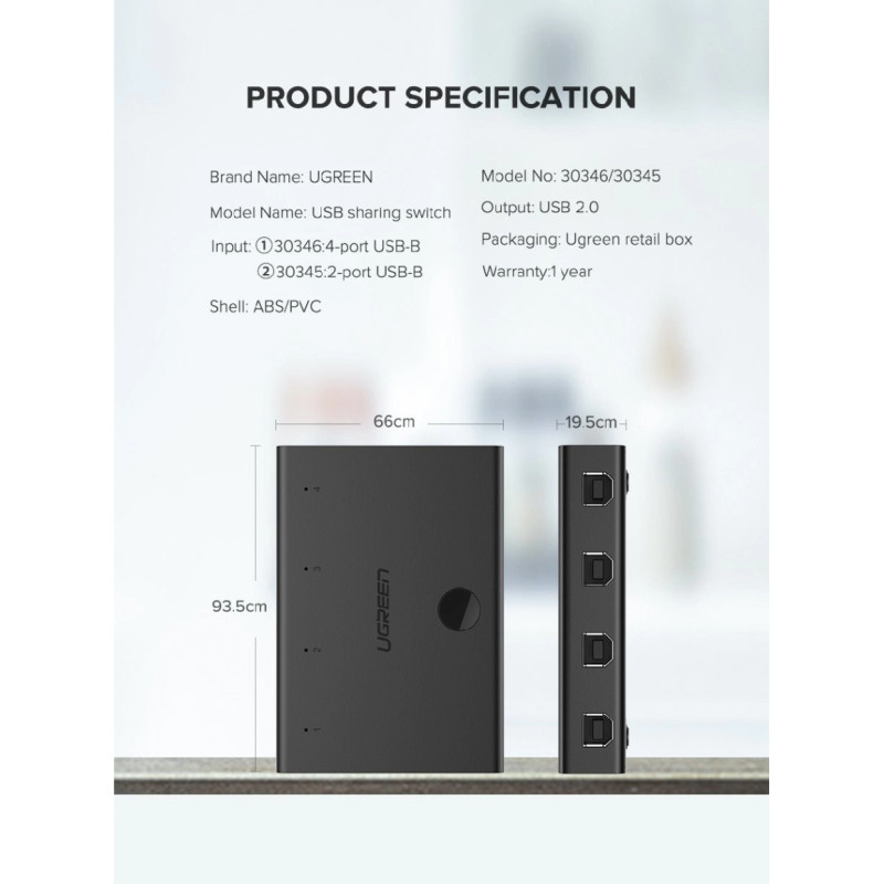 UGREEN Data Switch USB 2.0, 4 ulaza/1 izlaz, crni - Slika 36