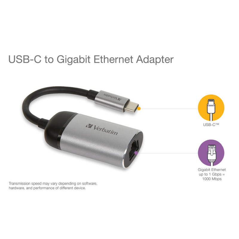 Verbatim USB-C na RJ45 gigabitni ethernet mrežni adapter, aluminijsko kućište - Slika 12