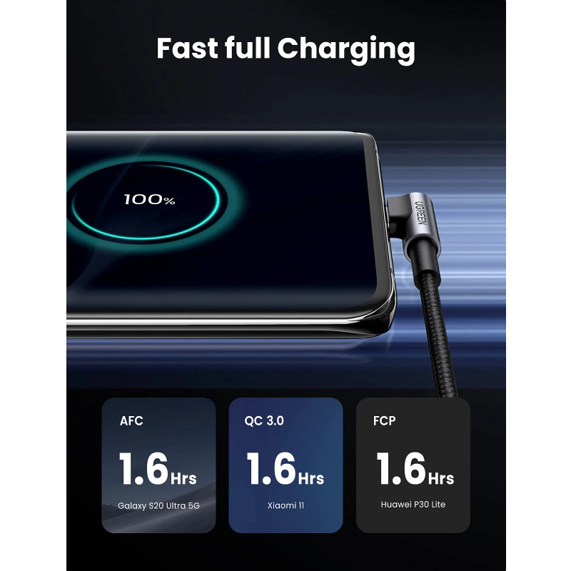 UGREEN USB-C (M) na USB-A (M), kutni 90°, 18W, 3A, pleteni kabel MFi, 1.0m - Slika 24