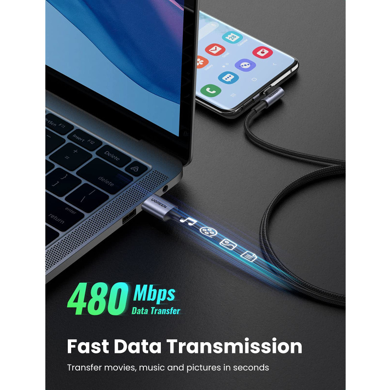 UGREEN USB-C (M) na USB-A (M), kutni 90°, 18W, 3A, pleteni kabel MFi, 1.0m - Slika 19