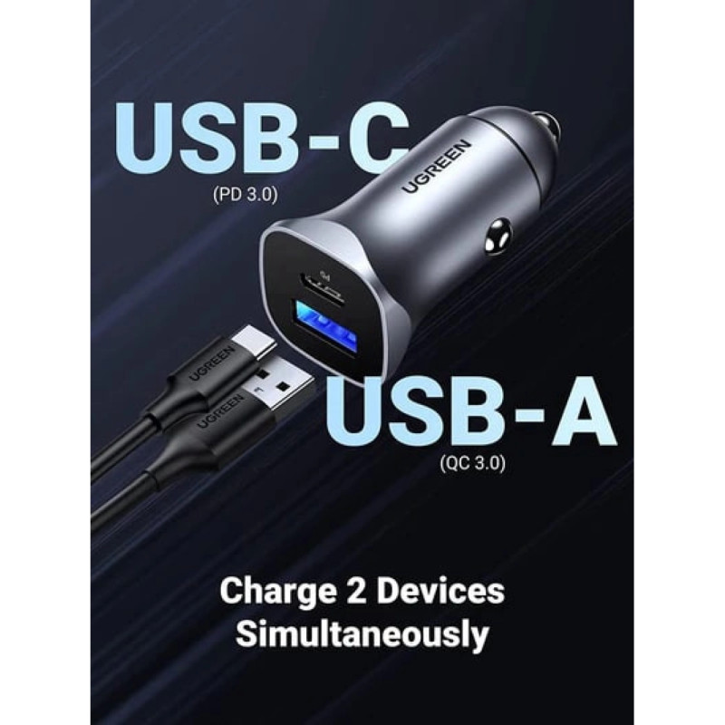 UGREEN auto punjač 24W, USB-C+USB-A, PD3.0/QC3.0,, 30780 - Slika 17