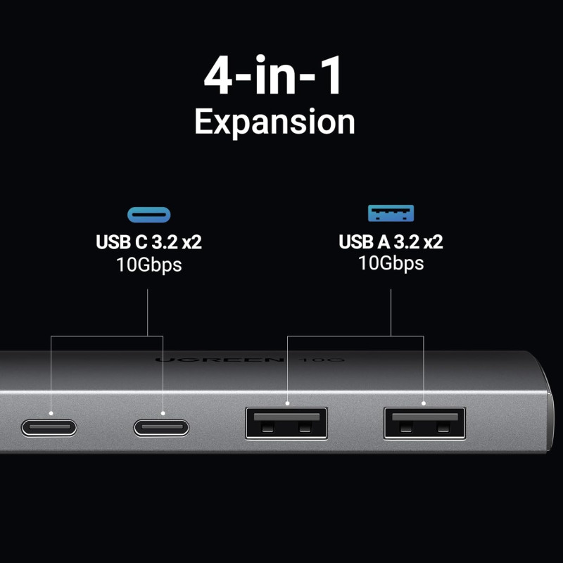 UGREEN 4-portni USB-C HUB 2xUSB-A, 2xUSB-C, 10Gbps, sivi - Slika 10