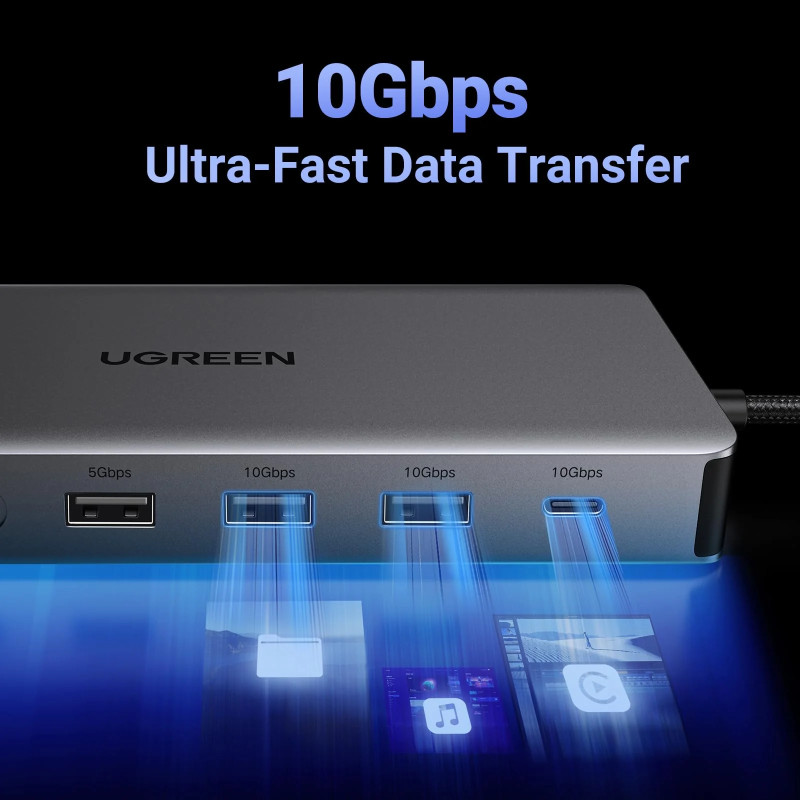 UGREEN 13-portni USB-C HUB, 1×DP/4K60, 2×HDMI/4K60, 1×USB-C (PD 100W), 1×USB-C, 4×USB-A, RJ45, 3.5mm, čitač kartica SD/TF - Slika 14