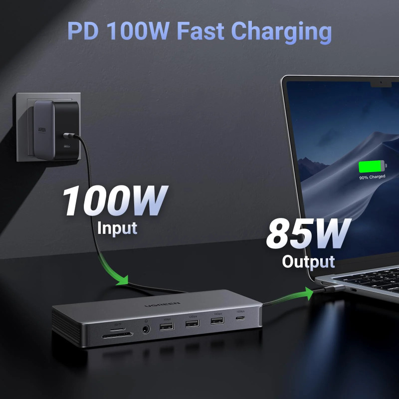 UGREEN 13-portni USB-C HUB, 1×DP/4K60, 2×HDMI/4K60, 1×USB-C (PD 100W), 1×USB-C, 4×USB-A, RJ45, 3.5mm, čitač kartica SD/TF - Slika 15