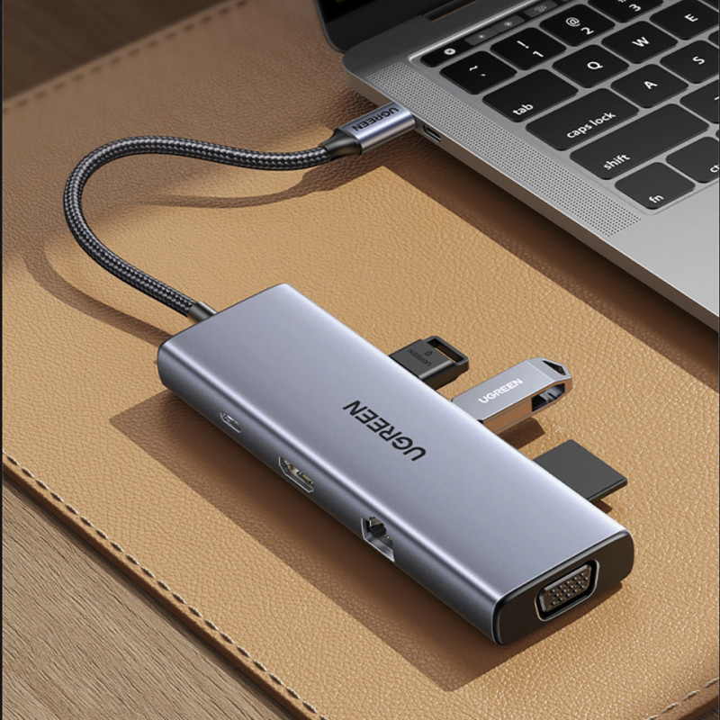 UGREEN 9-portni USB-C HUB 3xUSB-A,1xHDMI 4K 60, 1xVGA, 1xUSB-C PD 100W, 1xRJ45, 1xSD, 1xTF, sivi - Slika 13