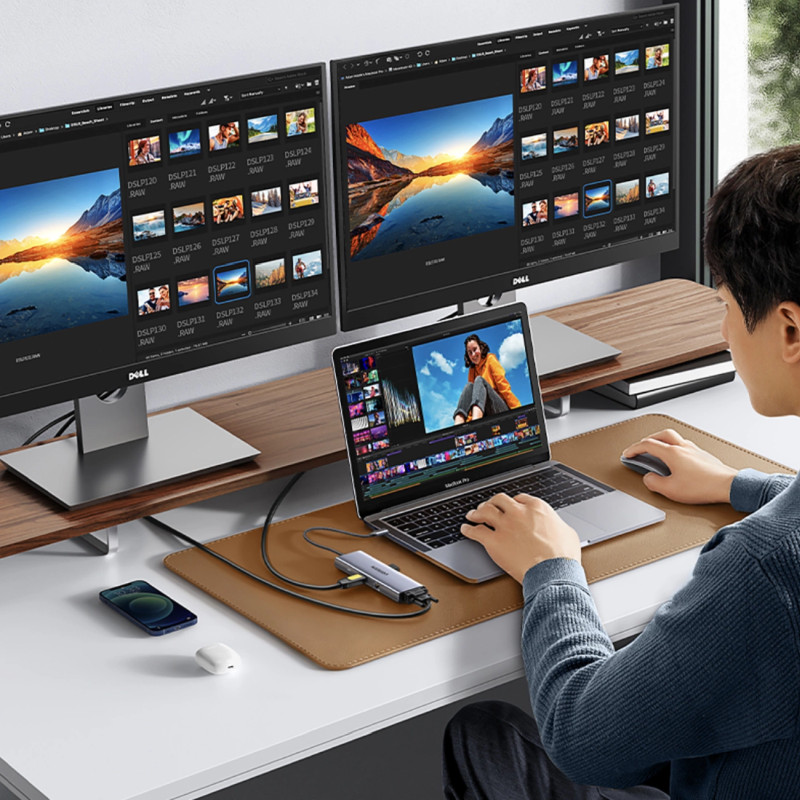 UGREEN 9-portni USB-C HUB 3xUSB-A,1xHDMI 4K 60, 1xVGA, 1xUSB-C PD 100W, 1xRJ45, 1xSD, 1xTF, sivi - Slika 17