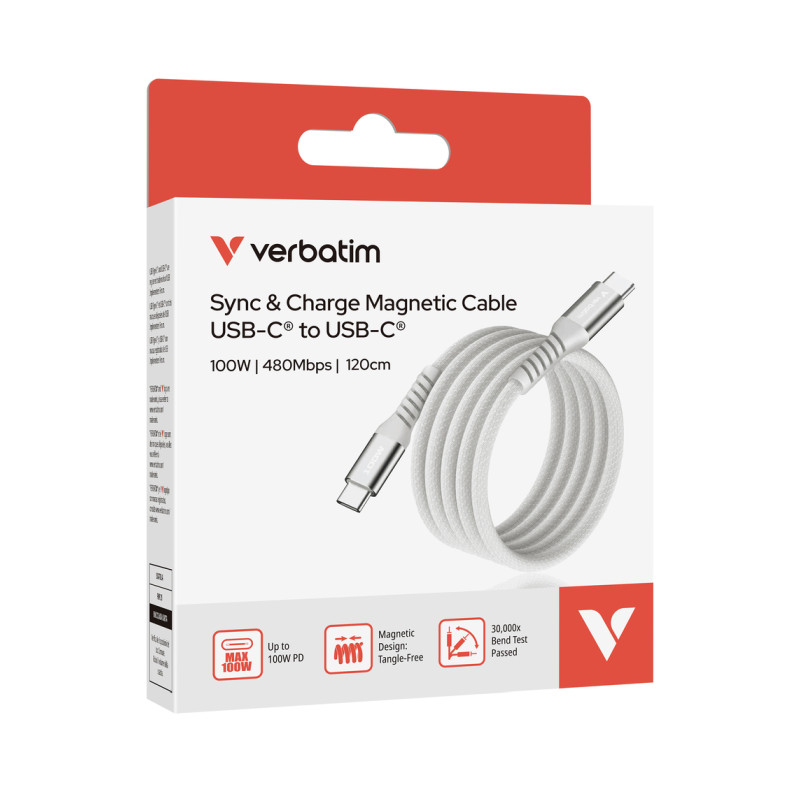 Verbatim Sync & Charge Magnetic kabel USB-C na USB-C, M/M, 100W PD3.0/QC3.0, sivi, 1.2m - Slika 23