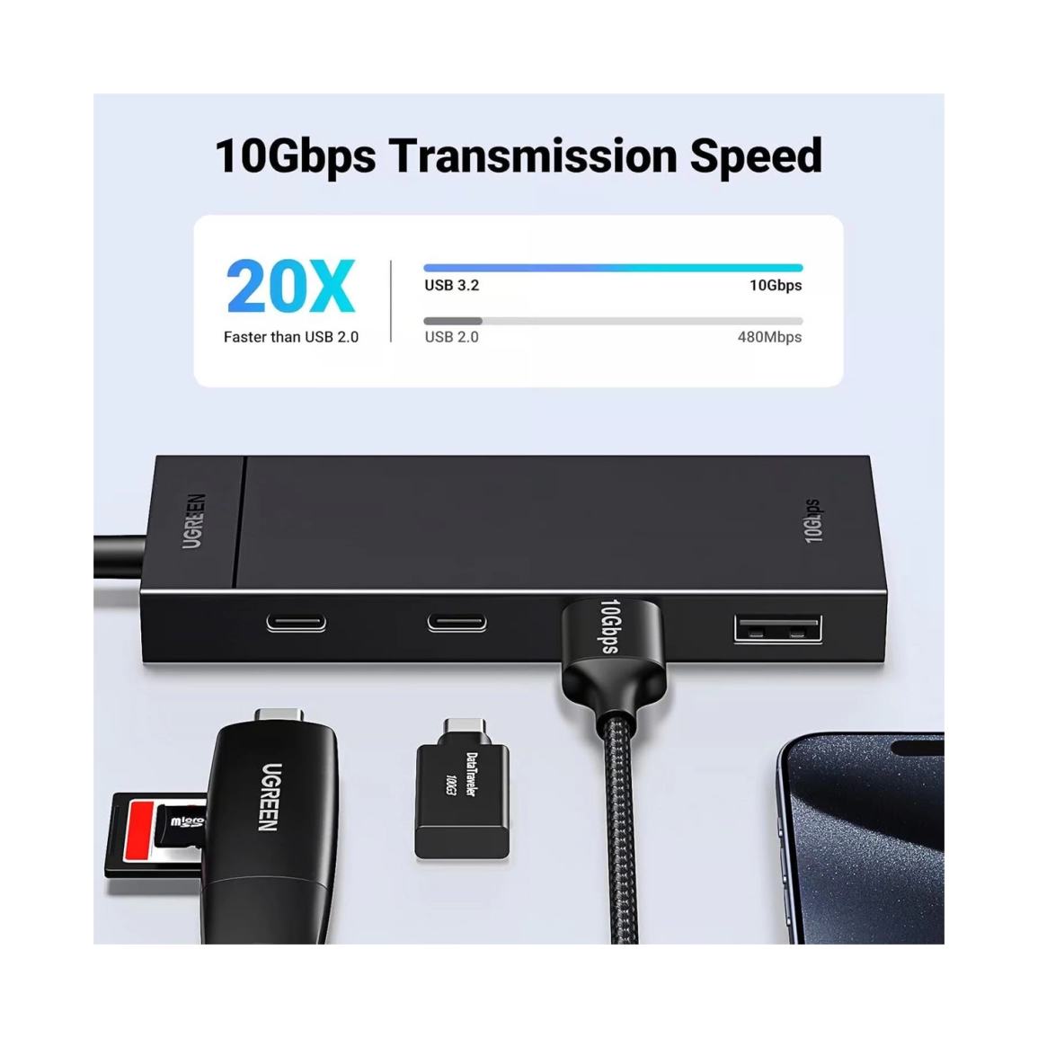 UGREEN 4-portni USB-C HUB na 2xUSB-A 3.2, 2xUSB-C 3.2, crni