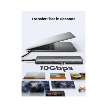 UGREEN 11-portni USB-C HUB na 2xUSB-A 3.2, 2xUSB-C 3.2, 1x USB-C 100W PD, 1x AUX 3.5mm, 1x USB-A 3.0, 1x VGA utor, 1x HDMI 60 Hz, 1x RJ45 Ethernet konektor, 1x SD/TF čitač kartica utor, sivi