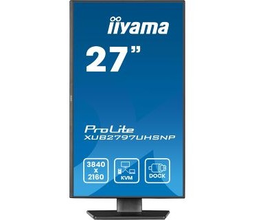 Iiyama 27" XUB2797UHSNP-B1 4K UHD(3840x2160) IPS 16:9, Pivot, USB-C Dock (LAN/96W PD/DP-OUT), 4ms, 350cd/m2, RJ45, KVM, HDMI, DP, Speakers, USB HUB (3x3.2+1xC)
