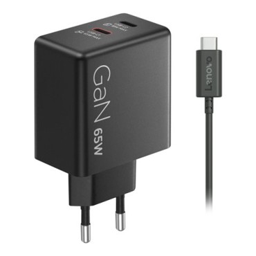 Lenovo Dual USB-C 65W GaN Charger Black, 40AW065BEU