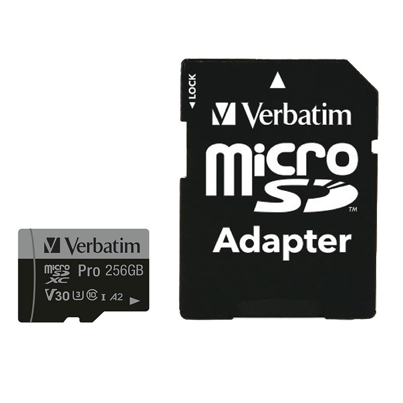 Verbatim memorijska kartica PRO Micro SDXC 256GB, U3, A2, V30, Class 10 Card + adapter - Slika 8