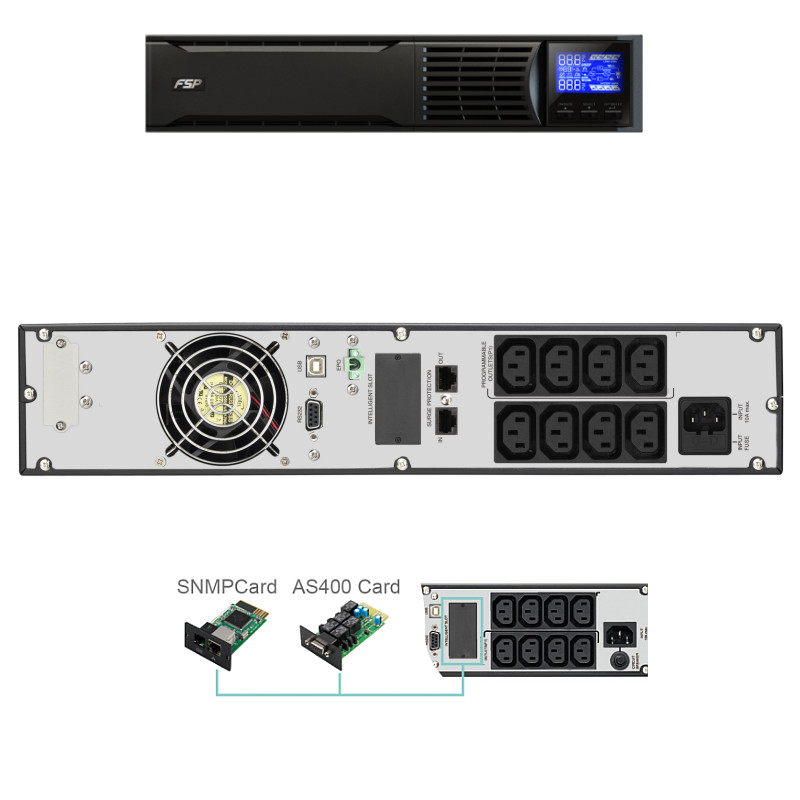 Fortron Source UPS Eufo Tower/Rack 2000VA/1800W, Line-interactive, USB, RS-232, EPO, 8×IEC, 4×9Ah, LCD - Slika 6