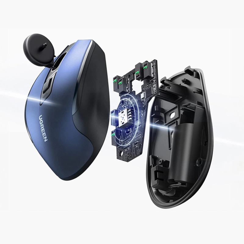 UGREEN MU006 bežični ergonomski miš, bluetooth, 4000 DPI, USB, plavo crni - Slika 24
