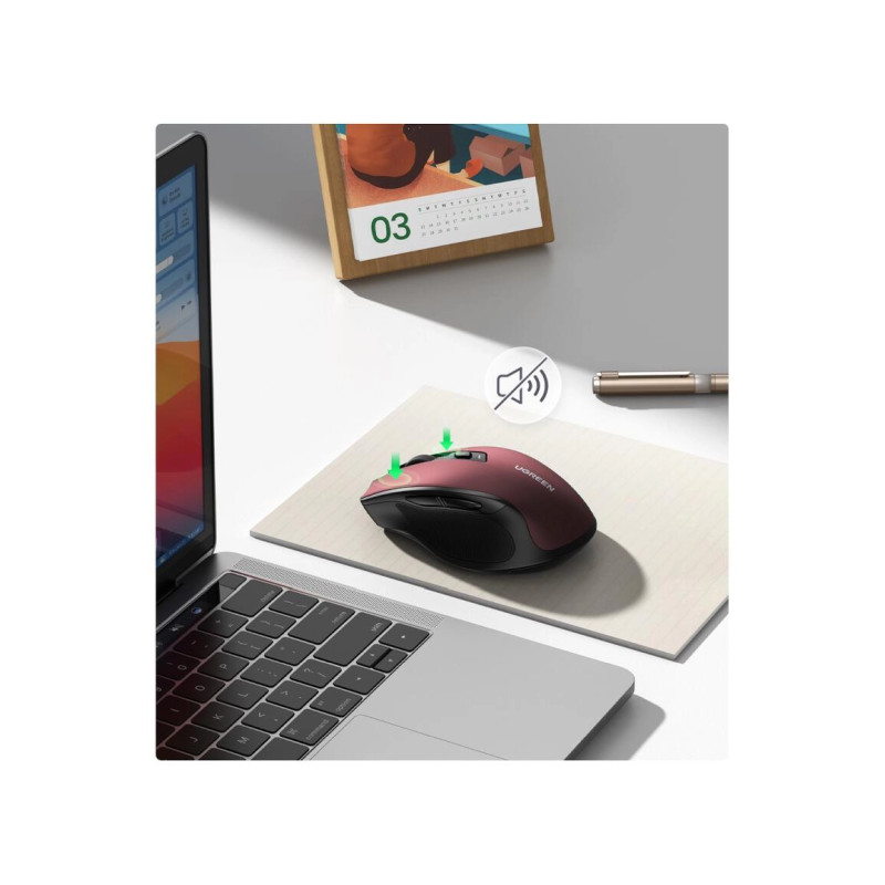UGREEN MU006 bežični ergonomski miš, bluetooth, 4000 DPI, USB, crveni - Slika 12
