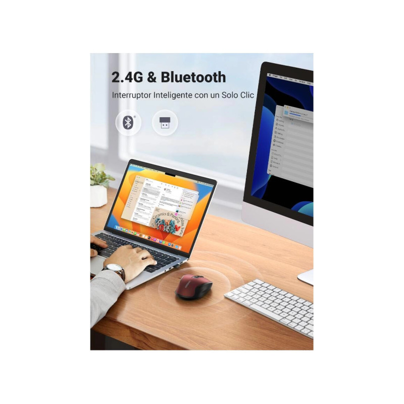 UGREEN MU006 bežični ergonomski miš, bluetooth, 4000 DPI, USB, crveni - Slika 13