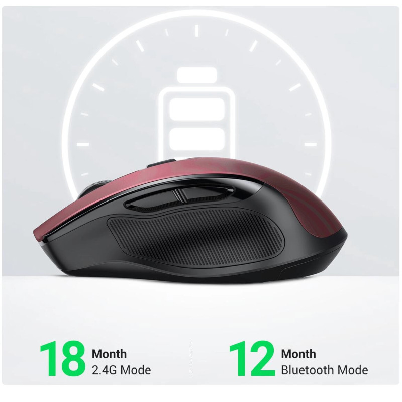 UGREEN MU006 bežični ergonomski miš, bluetooth, 4000 DPI, USB, crveni - Slika 15