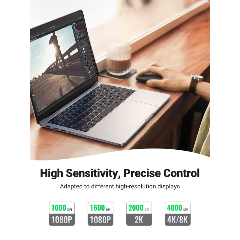 UGREEN SILENT bežični miš, 4000 DPI, USB, sivi - Slika 17