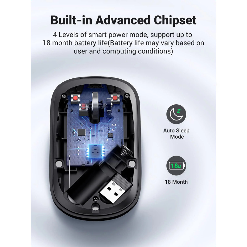 UGREEN SILENT bežični miš, 4000 DPI, USB, sivi - Slika 18