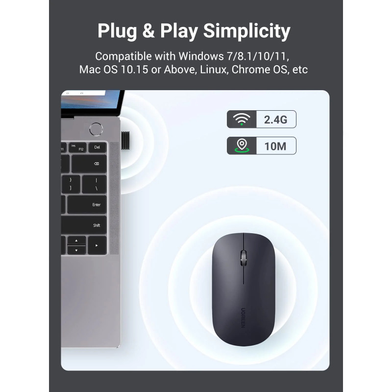 UGREEN SILENT bežični miš, 4000 DPI, USB, sivi - Slika 20