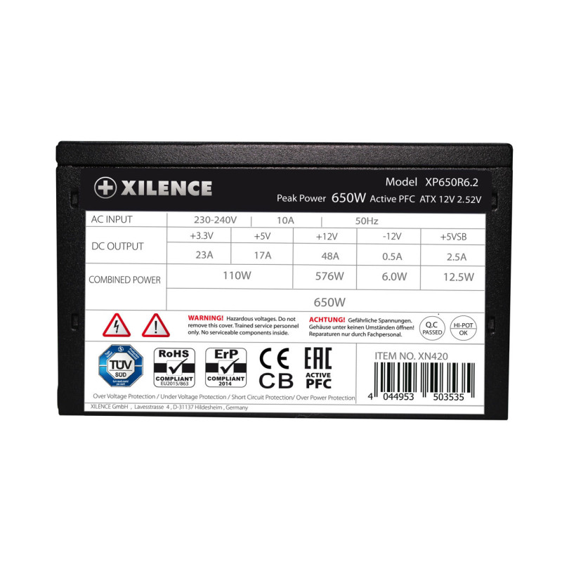 Xilence 650W Performance C+, ATX 2.52 80+, aktivan PFC, 2×PCIe, 5×SATA, 20+4-pina, 120mm ventilator, crno, bulk - Slika 8