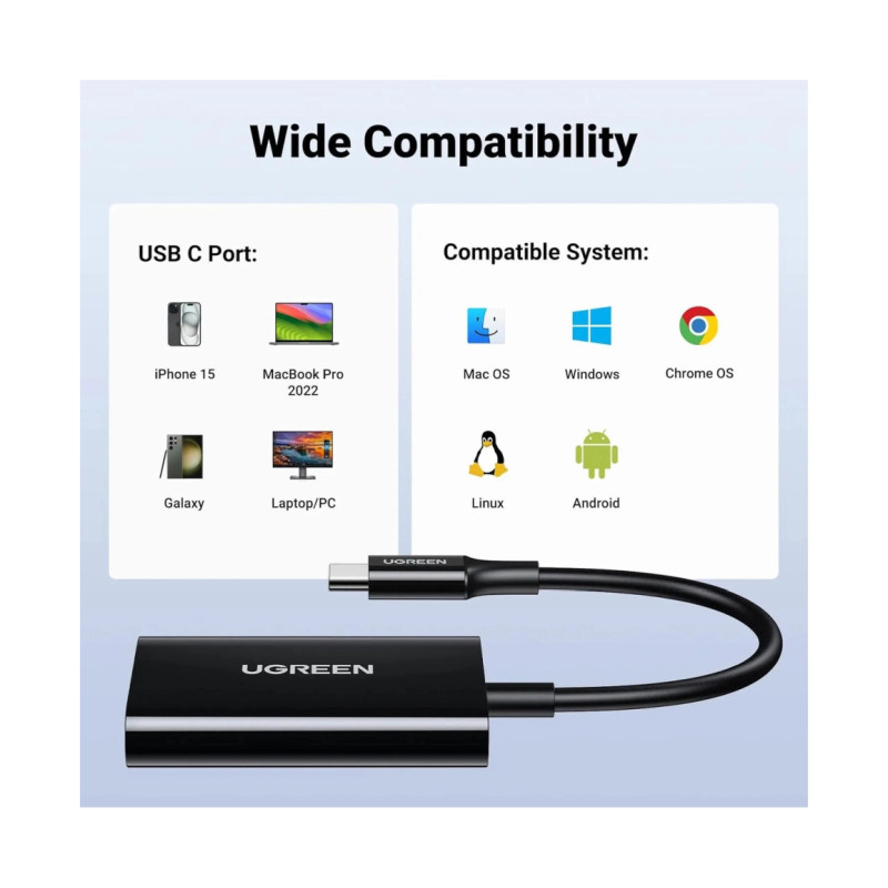 UGREEN čitač memorijskih kartica, TF/SD/MicroSD kartice, USB-C, 15cm, crni - Slika 11