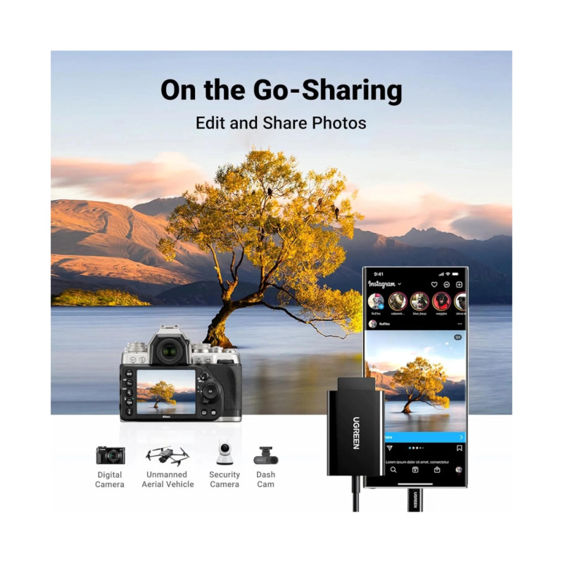 UGREEN čitač memorijskih kartica, TF/SD/MicroSD kartice, USB-C, 15cm, crni - Slika 16