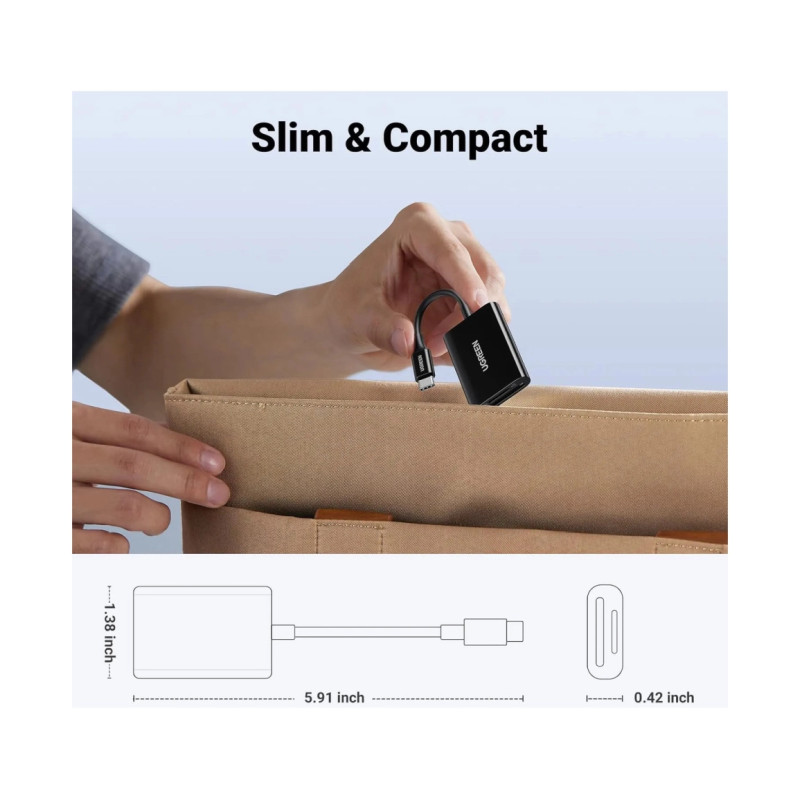 UGREEN čitač memorijskih kartica, TF/SD/MicroSD kartice, USB-C, 15cm, crni - Slika 17