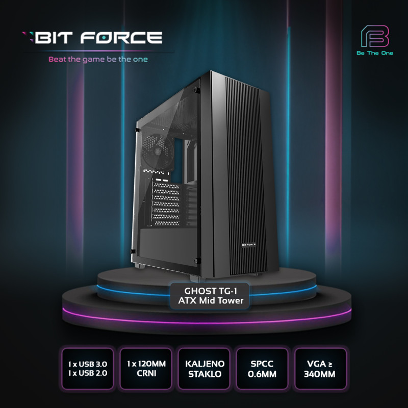 Bit Force GHOST TG-1 Mid Tower ATX kućište bez napajanja, crno - Slika 24